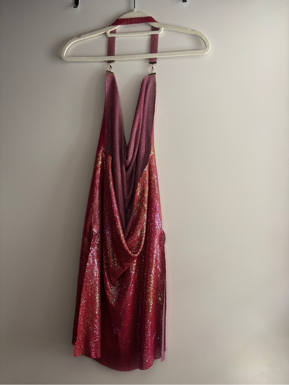 superdown Paula Draped Iridescent Pink-Gold Halter Mini Dress in Red - Picture 5 of 8
